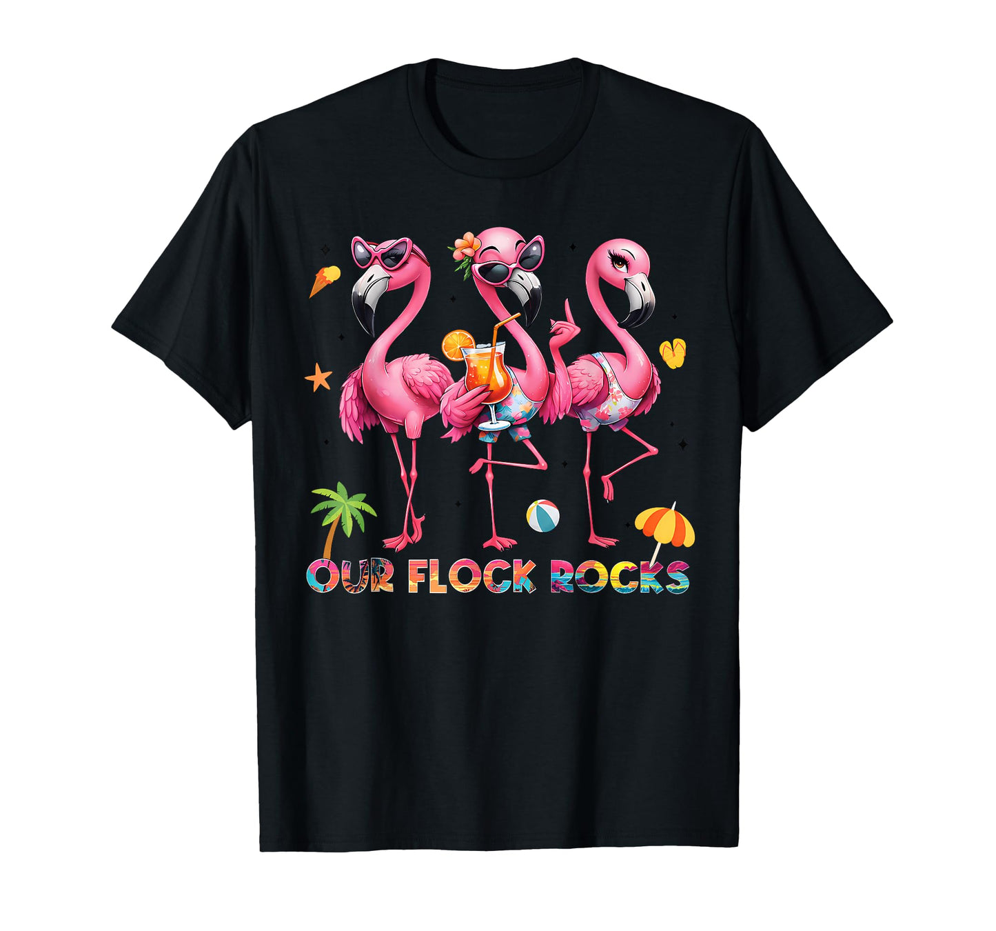 Our Flock Rocks Flamingo Summer Vacation Family Matching T-Shirt