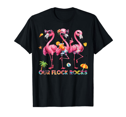 Our Flock Rocks Flamingo Summer Vacation Family Matching T-Shirt