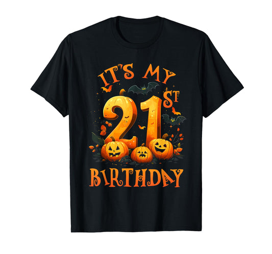 Boo It's My 21st Birthday Halloween Pumpkin 21 Years Old T-Shirt