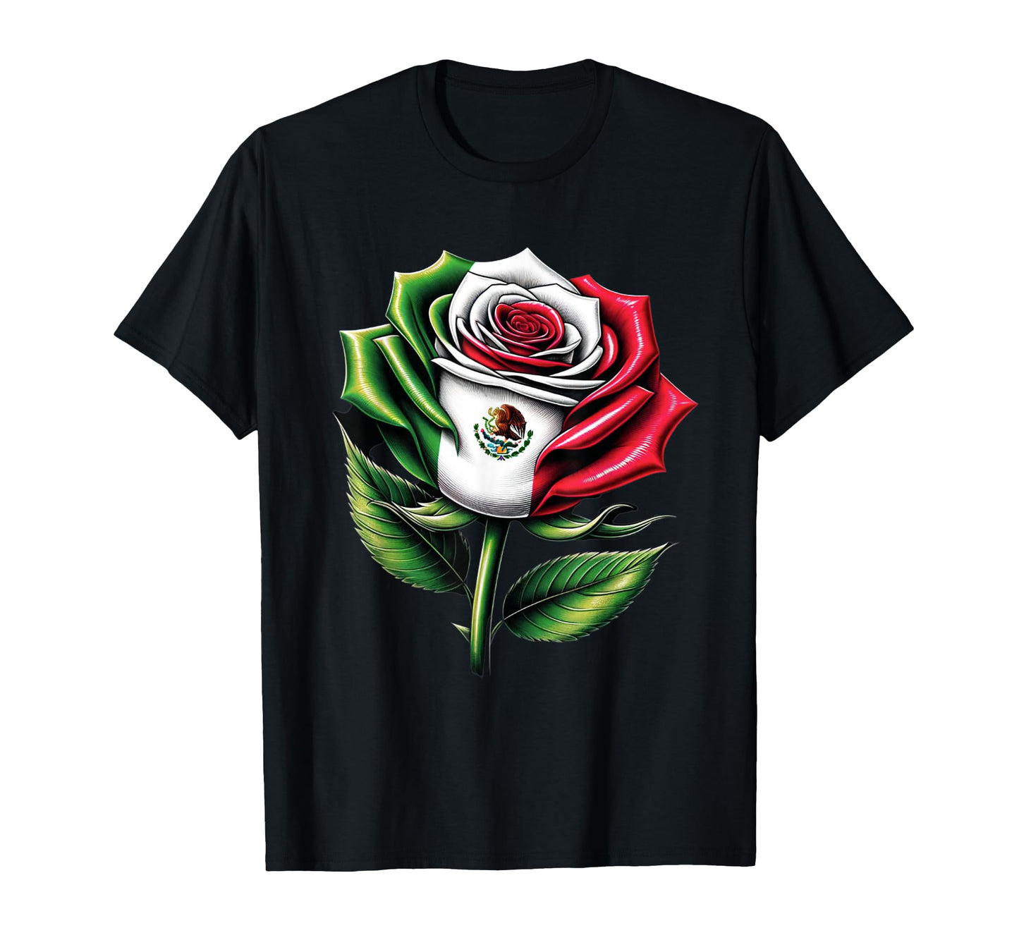 Mexico Flag Mexican Flower Patriotic Rose Mexico T-Shirt