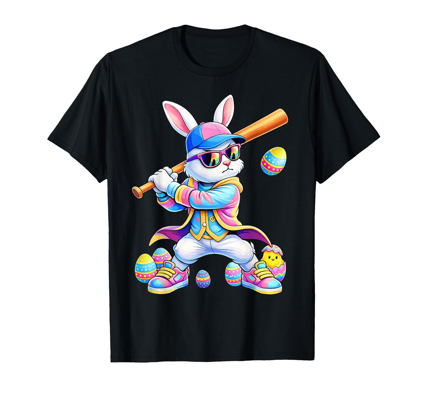 Funny Tie Dye Rabbit Baseball Easter Bunny Men Boy Kid T-Shirt