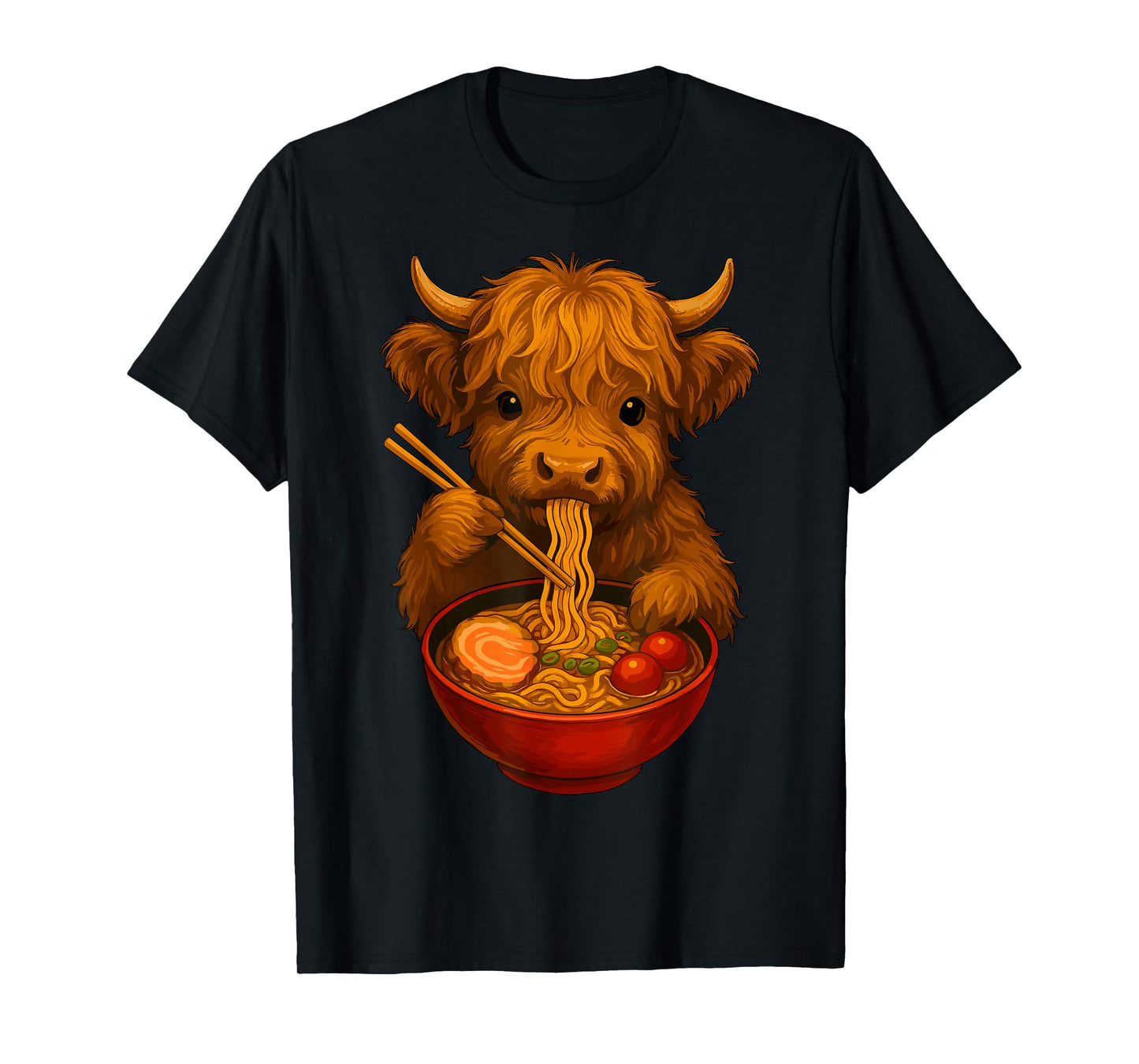 Highland Cow Eating Ramen T-Shirt