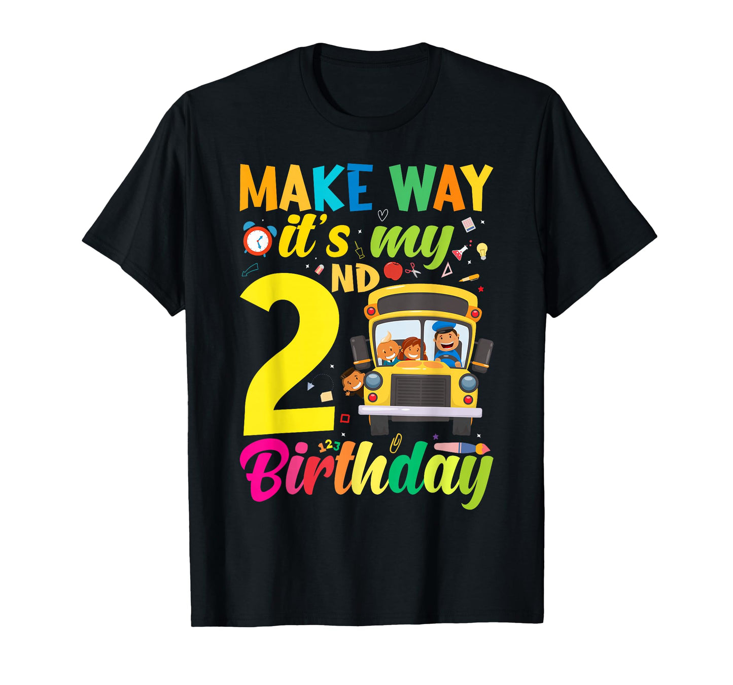 Make way it's my 2nd birthday School Bus Theme kids Party T-Shirt