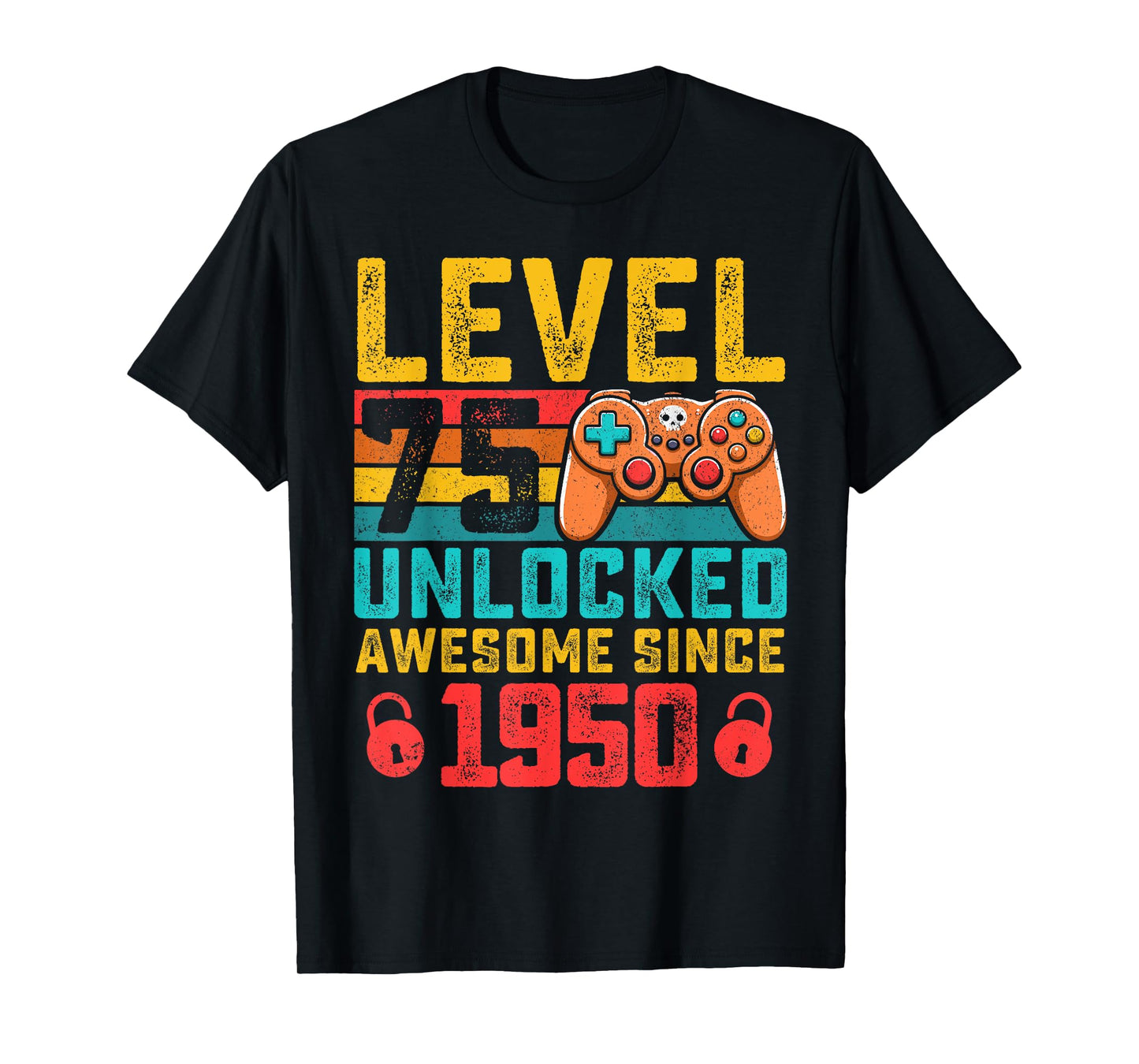 Level 75 Unlocked 75th birthday video Gamer vintage 1950 T-Shirt