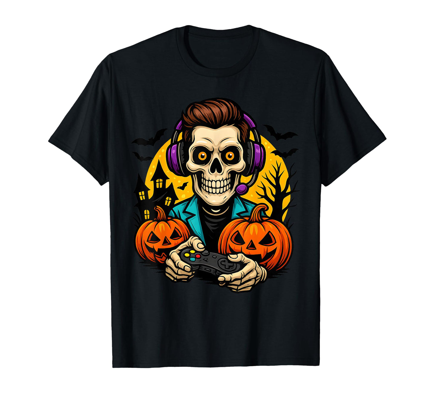 Halloween Skeleton Gamer Video Gaming Boys Men Kids T-Shirt