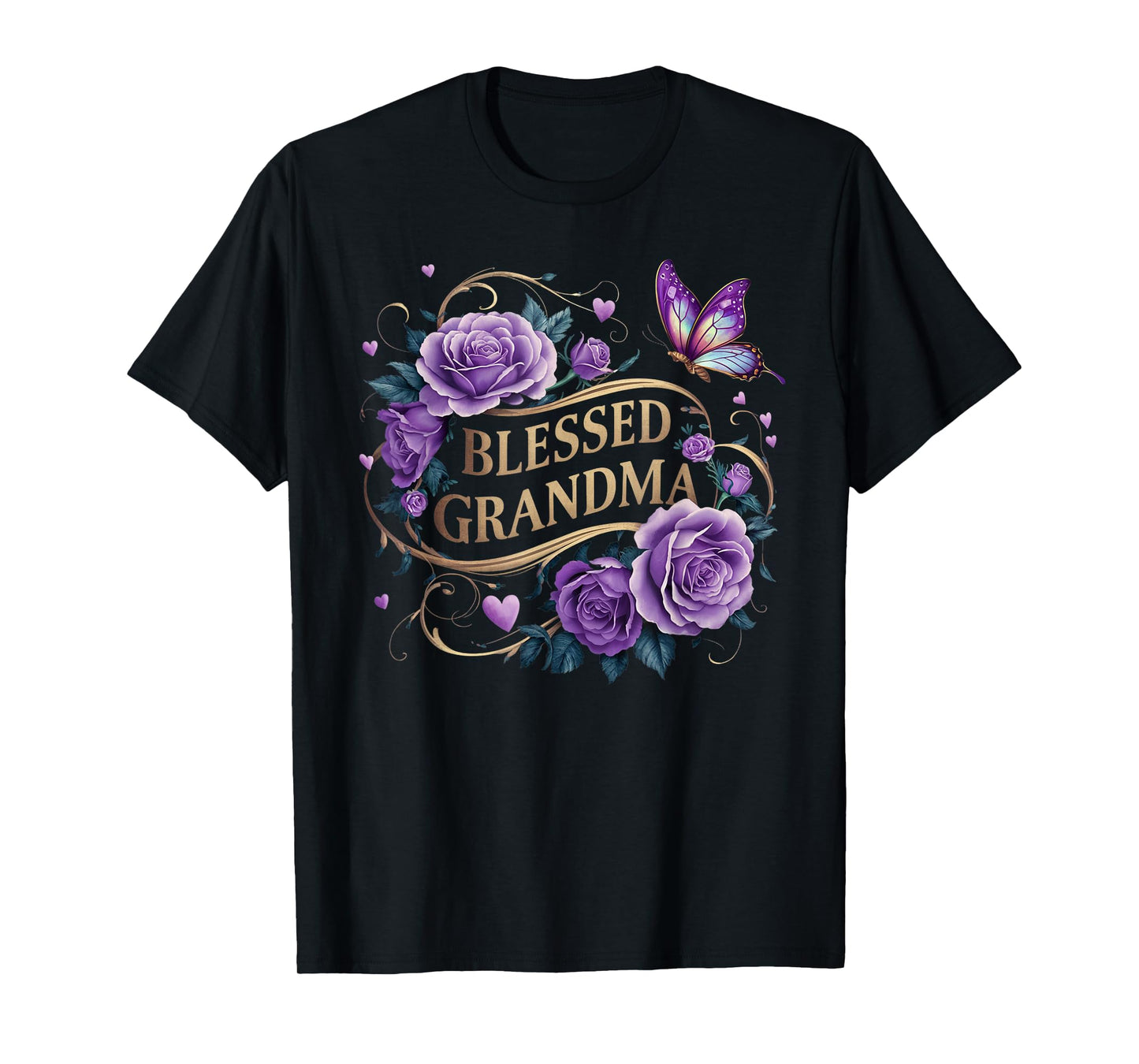 Blessed Grandma Shirt For Women Lavender Rose Butterfly T-Shirt