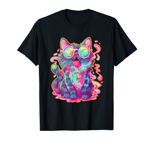 Trippy Crazy Psychedelic Cat Art EDM Rave T-Shirt for Men Women