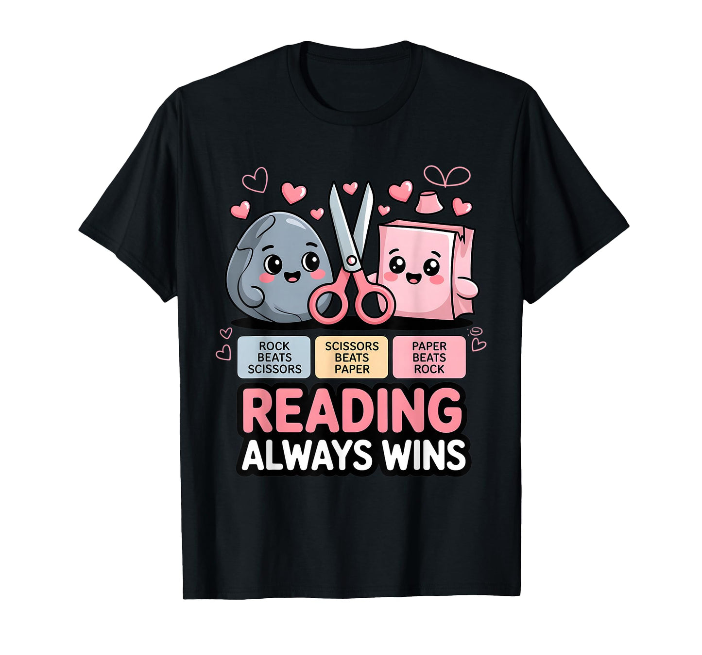 Rock Paper Scissors Teacher Literacy Reading Always Wins T-Shirt