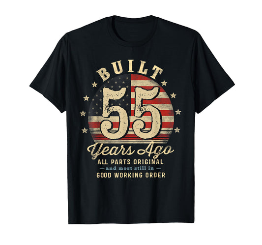 Built 55 Years Ago Funny 55th Birthday USA Flag T-Shirt