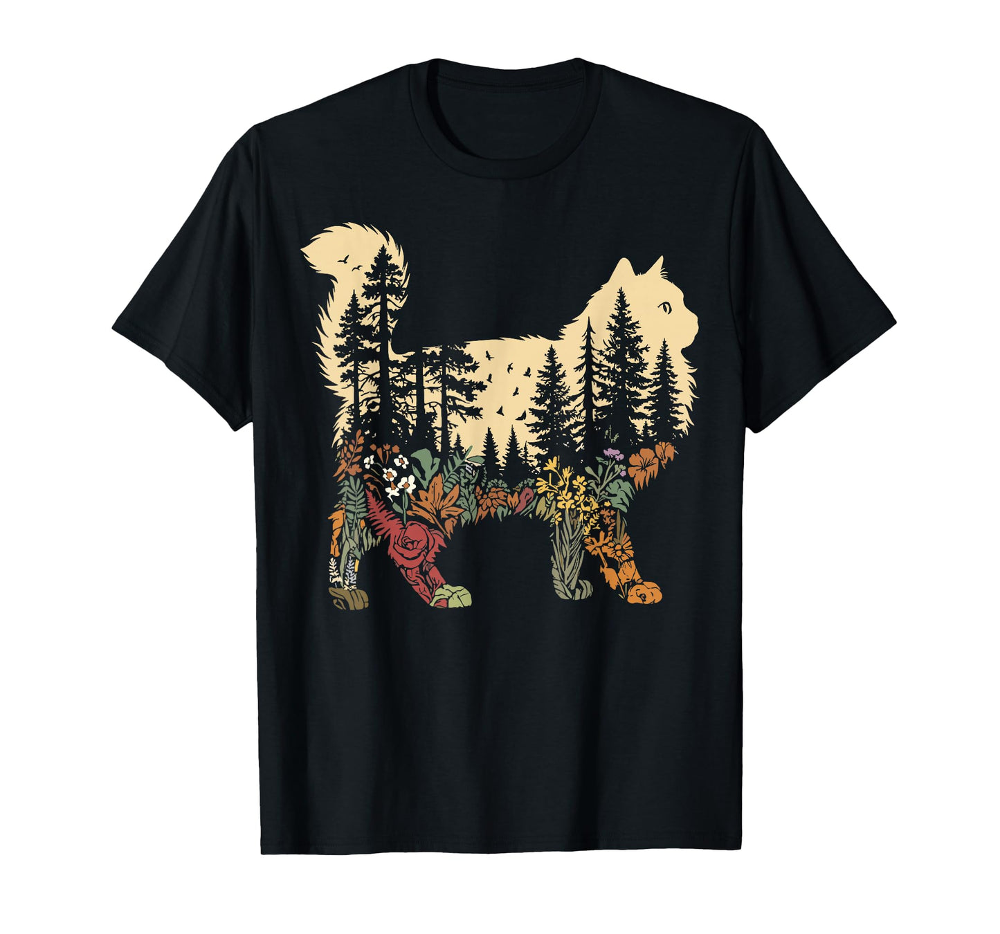 Nature Cat Lovers Boho Ragdoll Forest Floral Scene T-Shirt