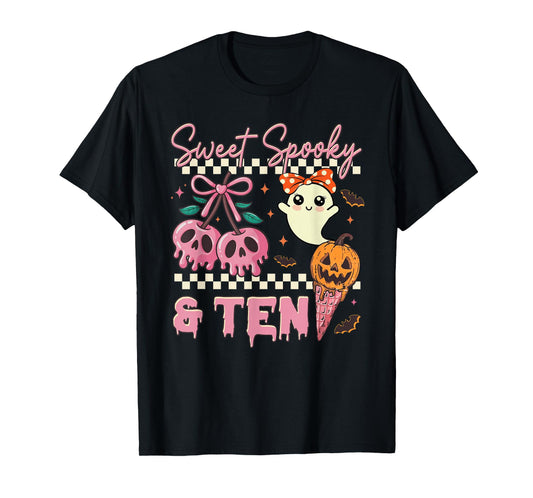 Sweet Spooky and Ten Cute Ghost 10th Birthday Halloween T-Shirt