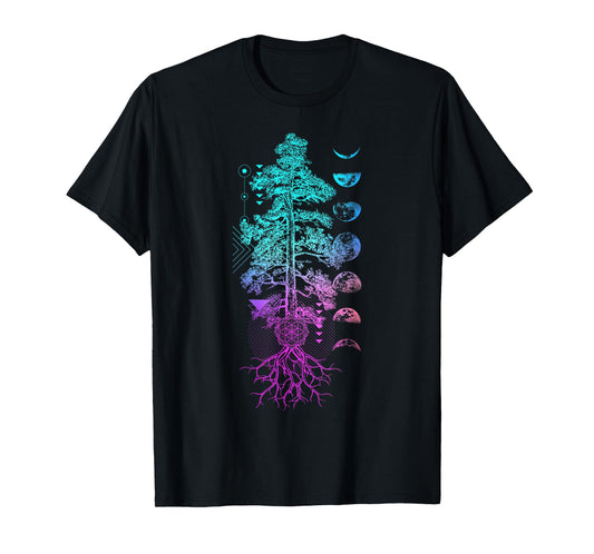 Tree of Life Phases of the Moon Yoga Chakra Gift T-Shirt