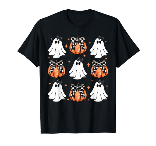 Coquette Bow Pumpkin Ghost Halloween Girly Ghost Women Girl T-Shirt