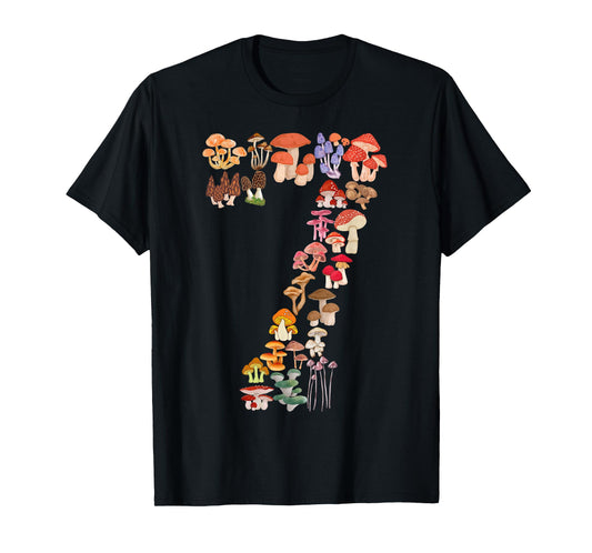 Kids 7th Birthday Mushroom Themed 7 Years Old Boys Girls T-Shirt
