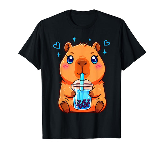 Cute Capybara Kawaii Anime Girls Drinking Boba Tea Lover T-Shirt