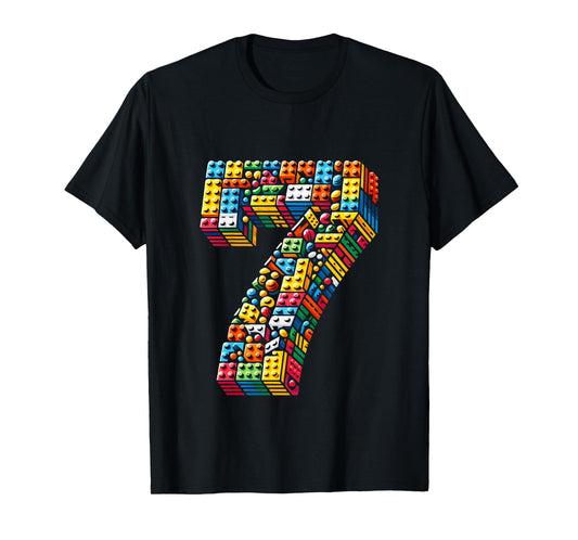 Kids 7 Year Old Blocks Building Master Builder 7th Birthday Boy T-Shirt