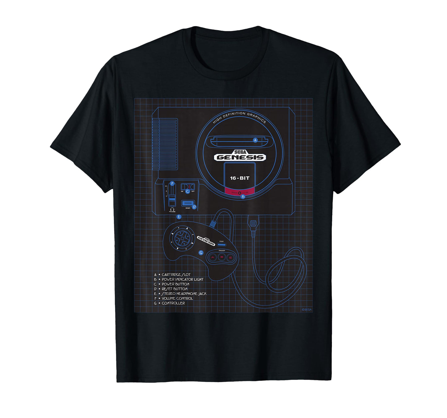 Genesis 16-Bit Technical Drawing Console T-Shirt
