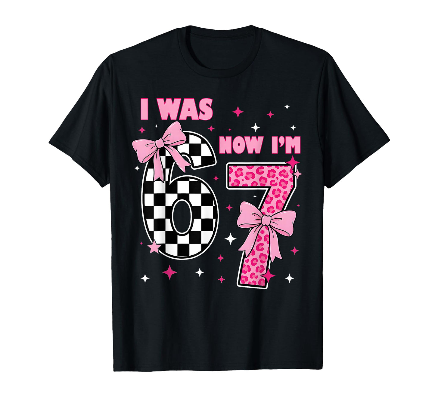 7th Birthday Girl I was 6 Now I'm 7 Coquette Bow Bday Party T-Shirt