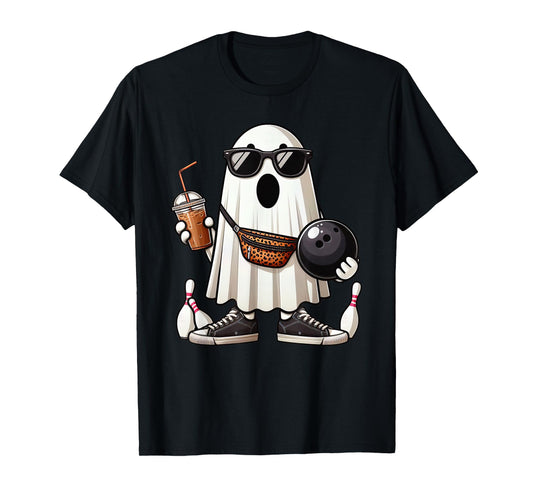 Funny Ghost Bowling Boo Coffee Halloween Mens Womens Kids T-Shirt