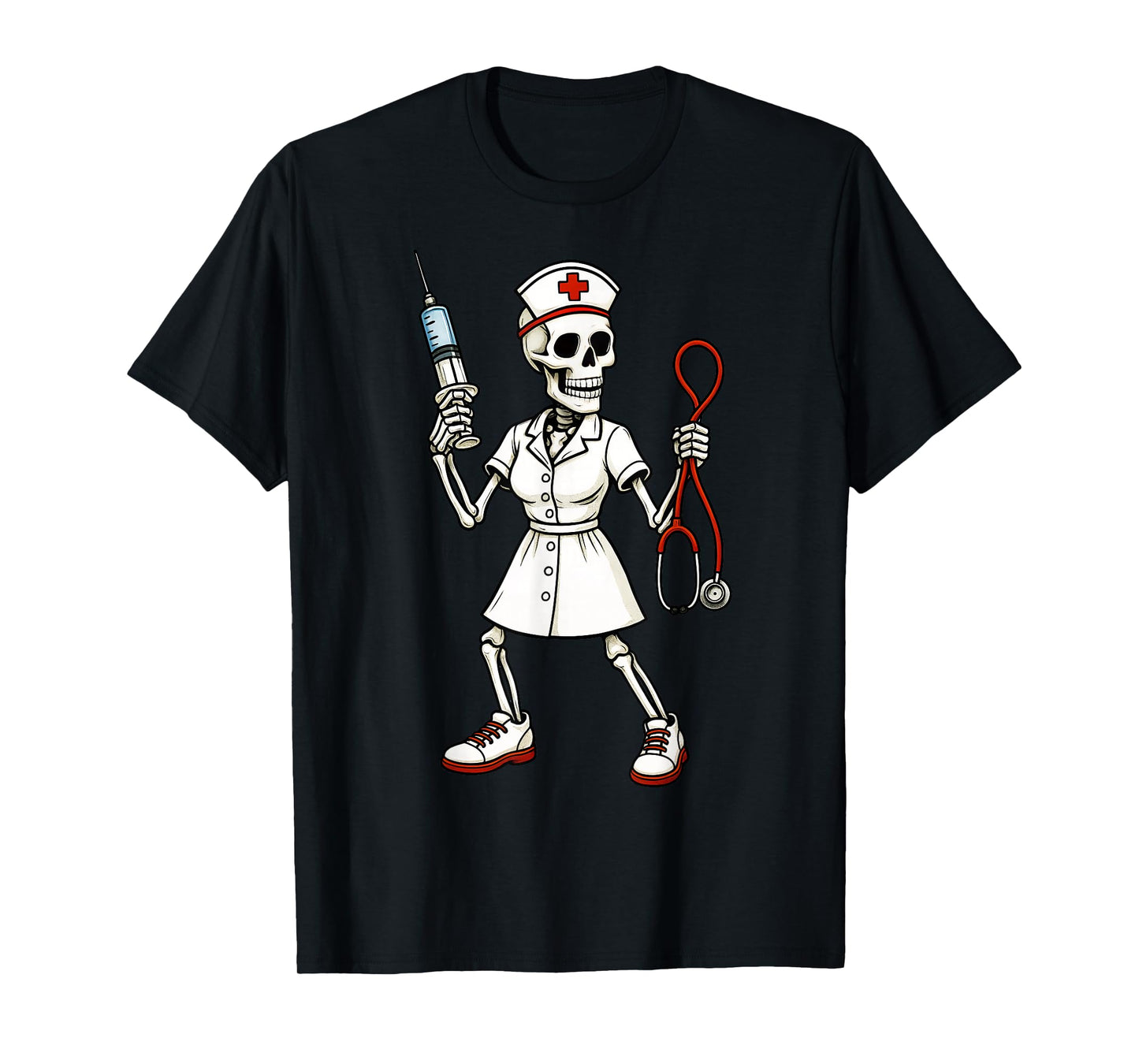 Skeleton Nurse Nursing Health Worker Halloween T-Shirt