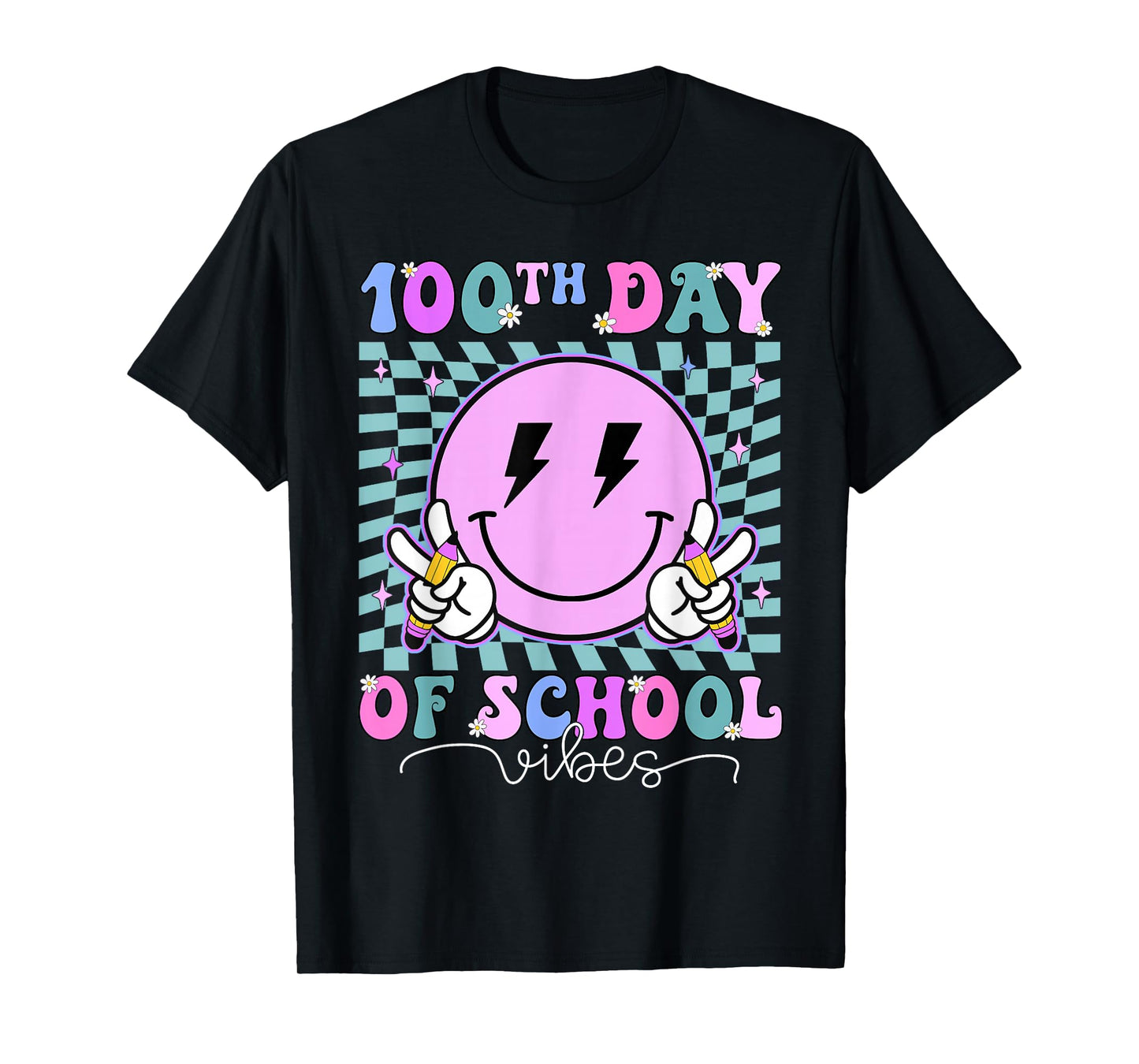 Funny 100 Days Shirt 100th Day of School Vibes Kid Boys Girl T-Shirt