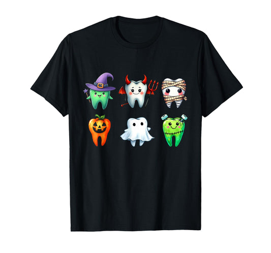 Teeth Ghost Pumpkin Witch Cute Dental Halloween Dentist T-Shirt