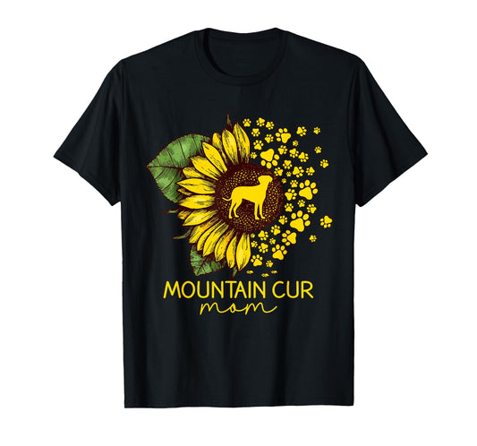 Womens Sunflower Mountain Cur Mom Dog Lover T-Shirt