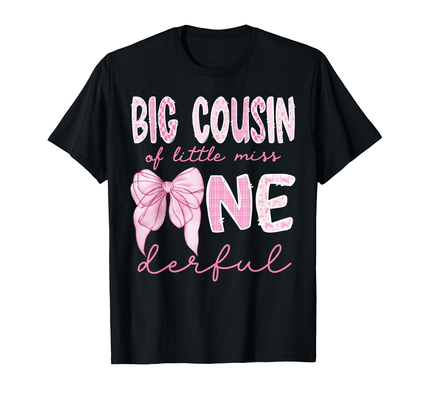 Big Cousin of Little Miss Onederful First Birthday Girl Bow T-Shirt