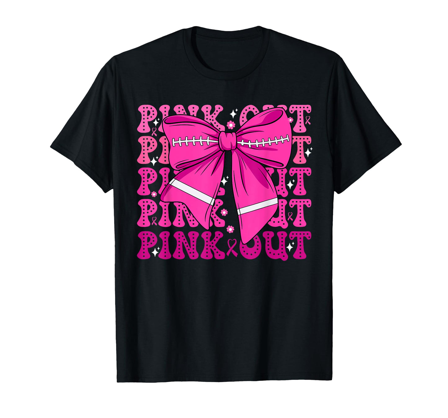 Preppy Pink Out Football Tackle Breast Cancer Awareness Bow T-Shirt