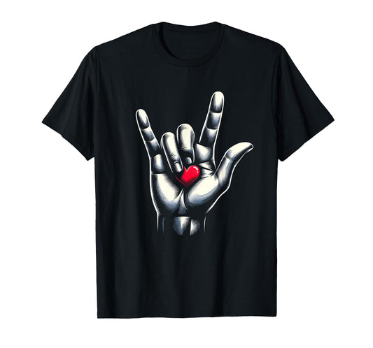 ASL I Love You Hand Sign Language Heart Valentines Day T-Shirt