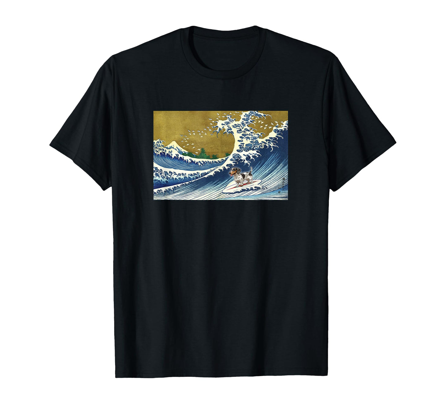 Funny Retro Vintage Surfing A Wave Piebald Dachshund Lover T-Shirt