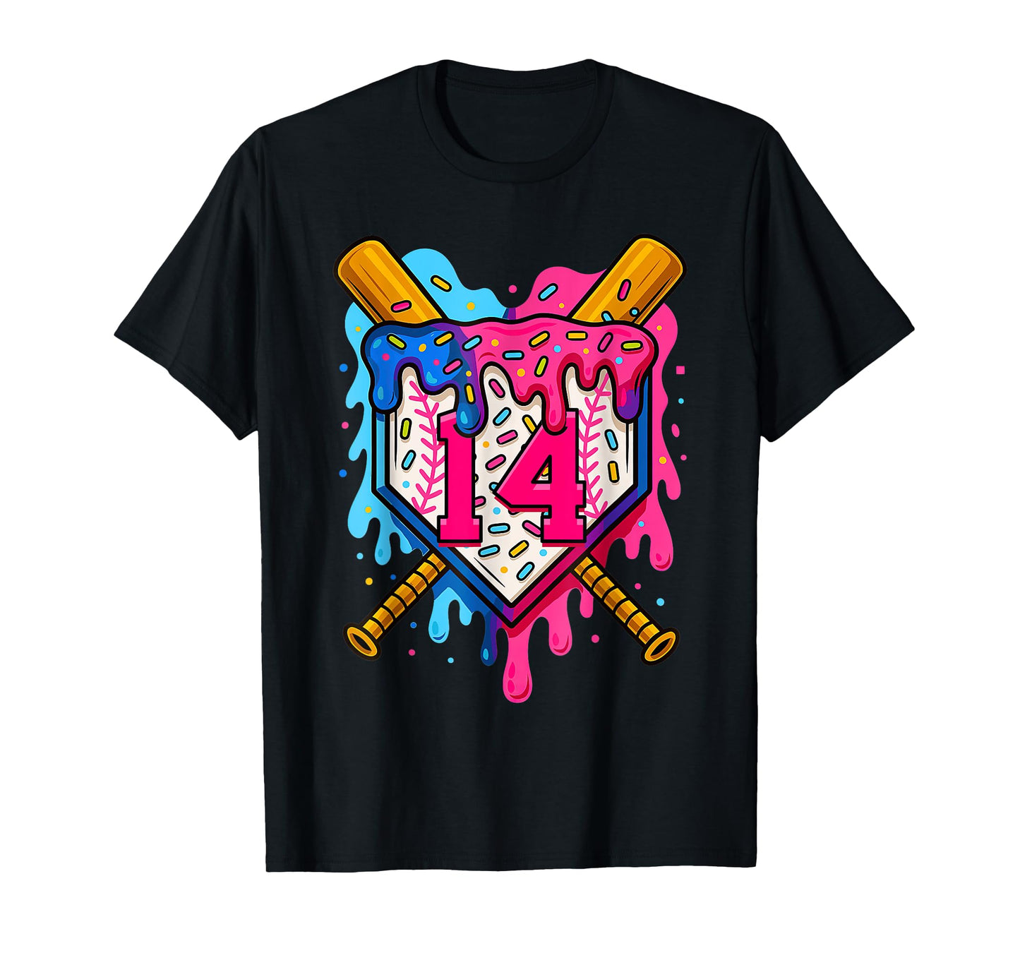 14th Baseball Birthday Ice Cream Drip Boys Girls 14 Years T-Shirt