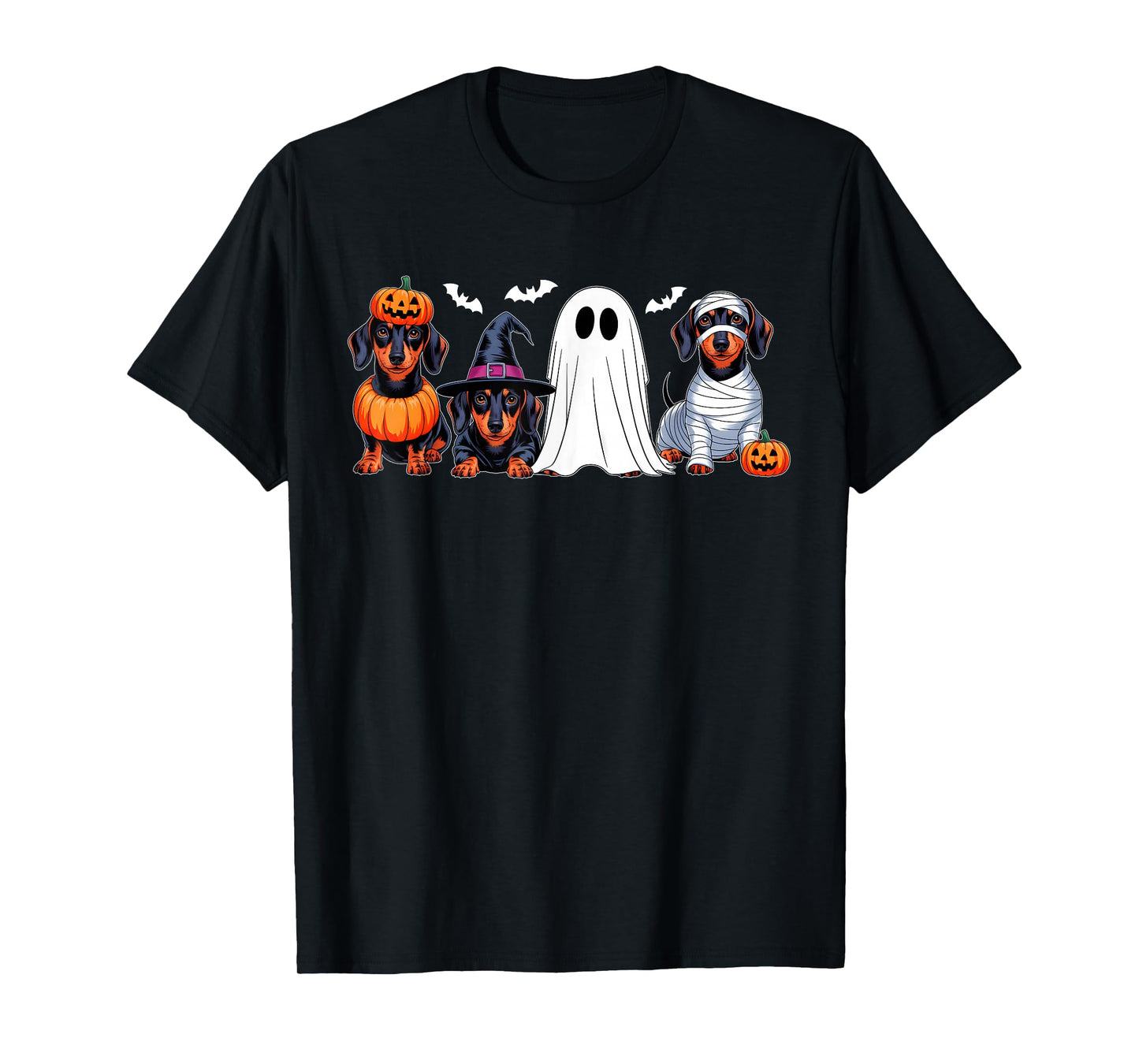 Ghost Witch Mummy Pumpkin Dachshund Dog Halloween Costume T-Shirt