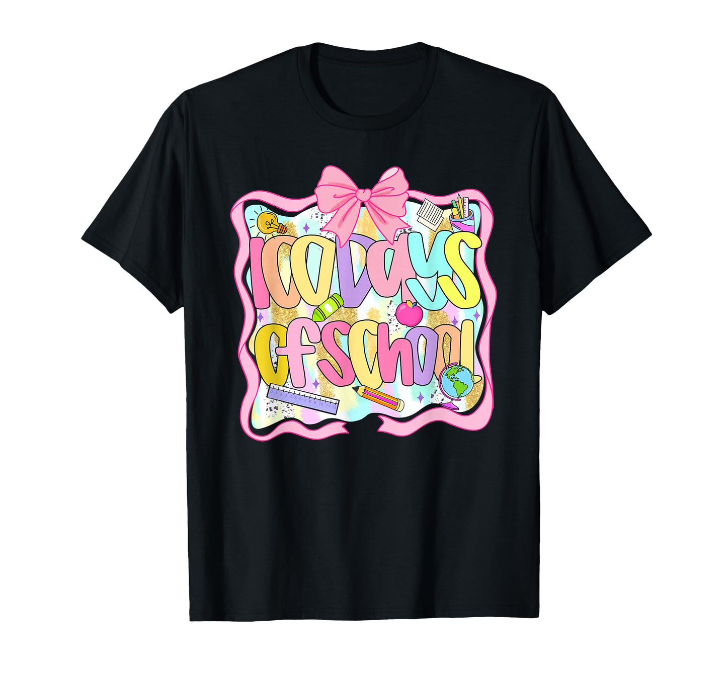 100 Days of School Bow 100th Day of School Teacher Kid Girl T-Shirt