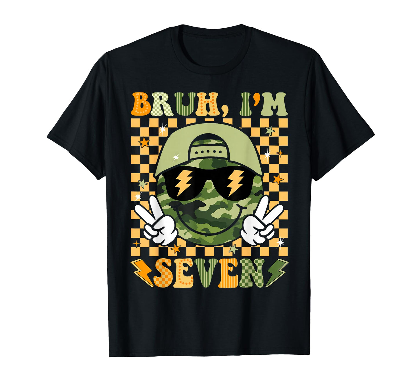 Bruh I'm Seven 7th Birthday Boys Kids Camo 7 Years Old Bday T-Shirt