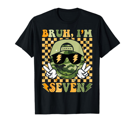 Bruh I'm Seven 7th Birthday Boys Kids Camo 7 Years Old Bday T-Shirt