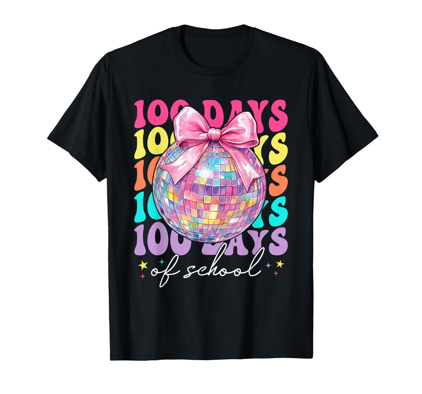 Retro 100 Days of School Coquette Bow Disco Ball Girls Women T-Shirt