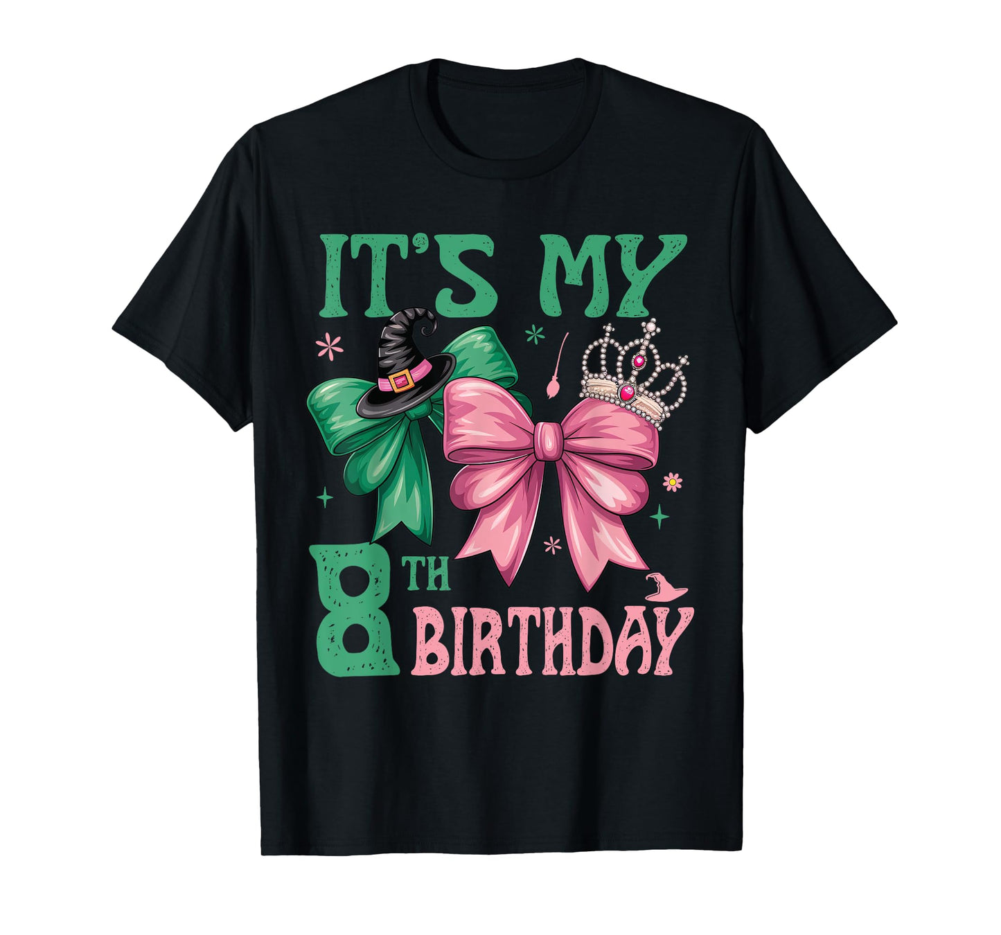 Birthday Girl It's My 8Th Birthday Witch Pink And Green T-Shirt