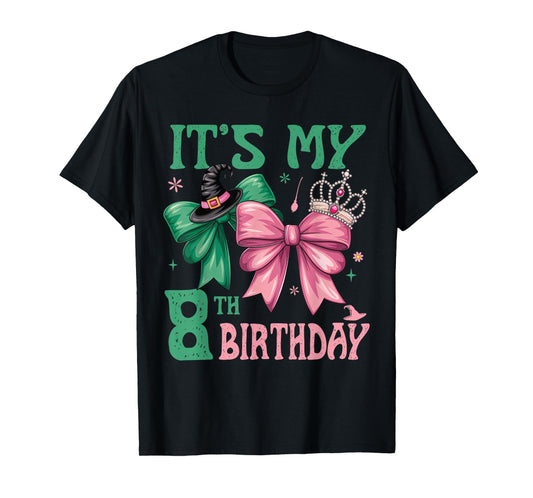 Birthday Girl It's My 8Th Birthday Witch Pink And Green T-Shirt