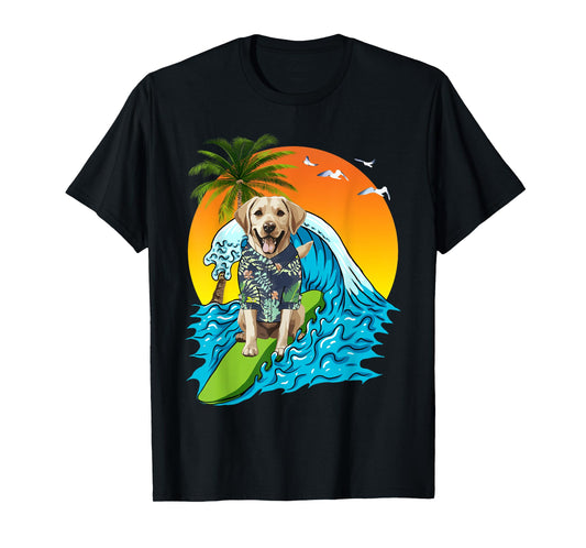 Labrador Retriever Dog Surfing Surfer Hawaii Summer Vibes Men Women Kids T-Shirt