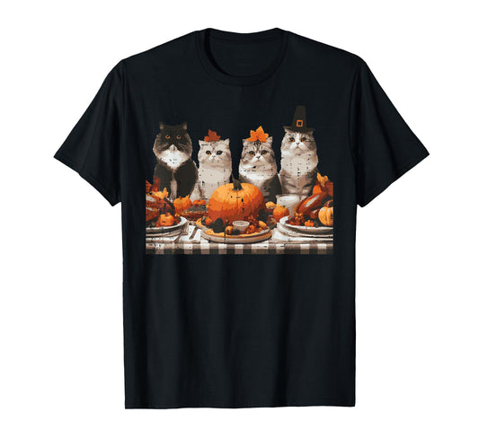Thanksgiving Cats Dinner Feast Vintage Fall Men Women Kids T-Shirt