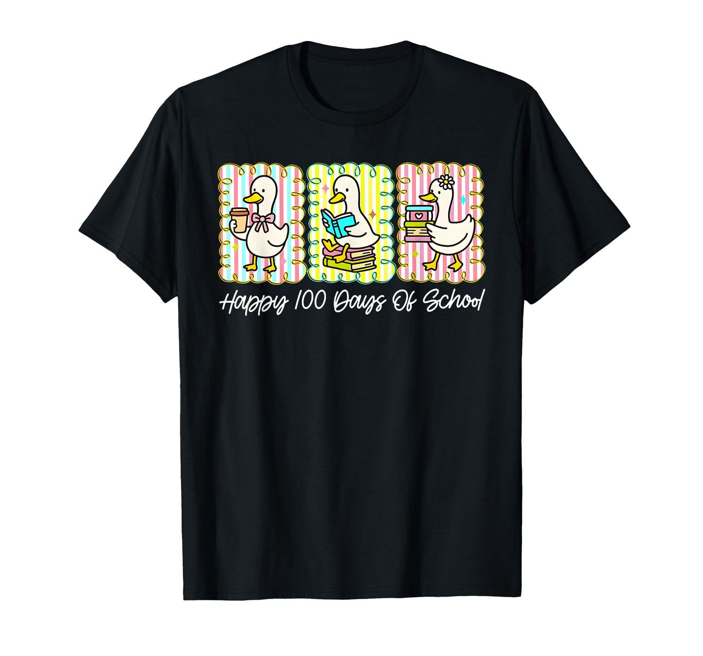 Preppy 100 Days of School Goose Coffee Books Teacher Life T-Shirt