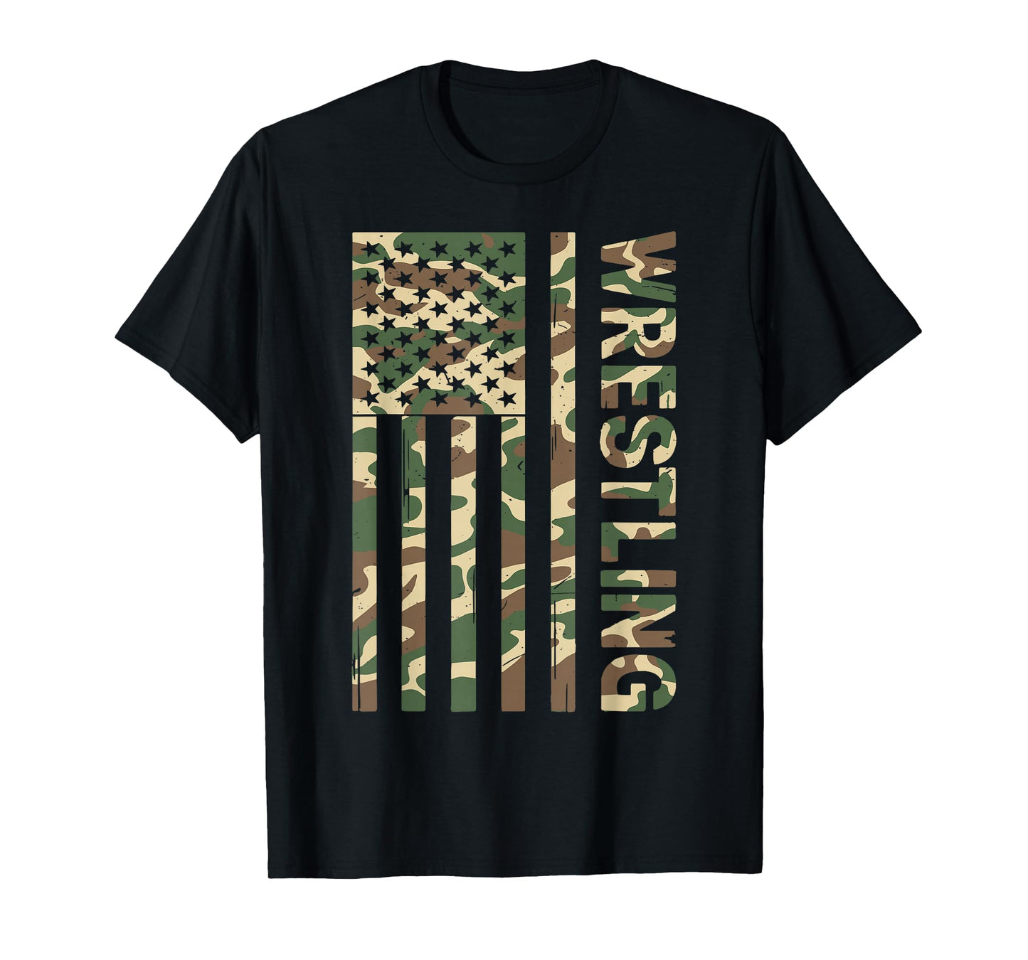 Youth Camo US Wrestling American Flag Patriotic Boy Wrestler T-Shirt