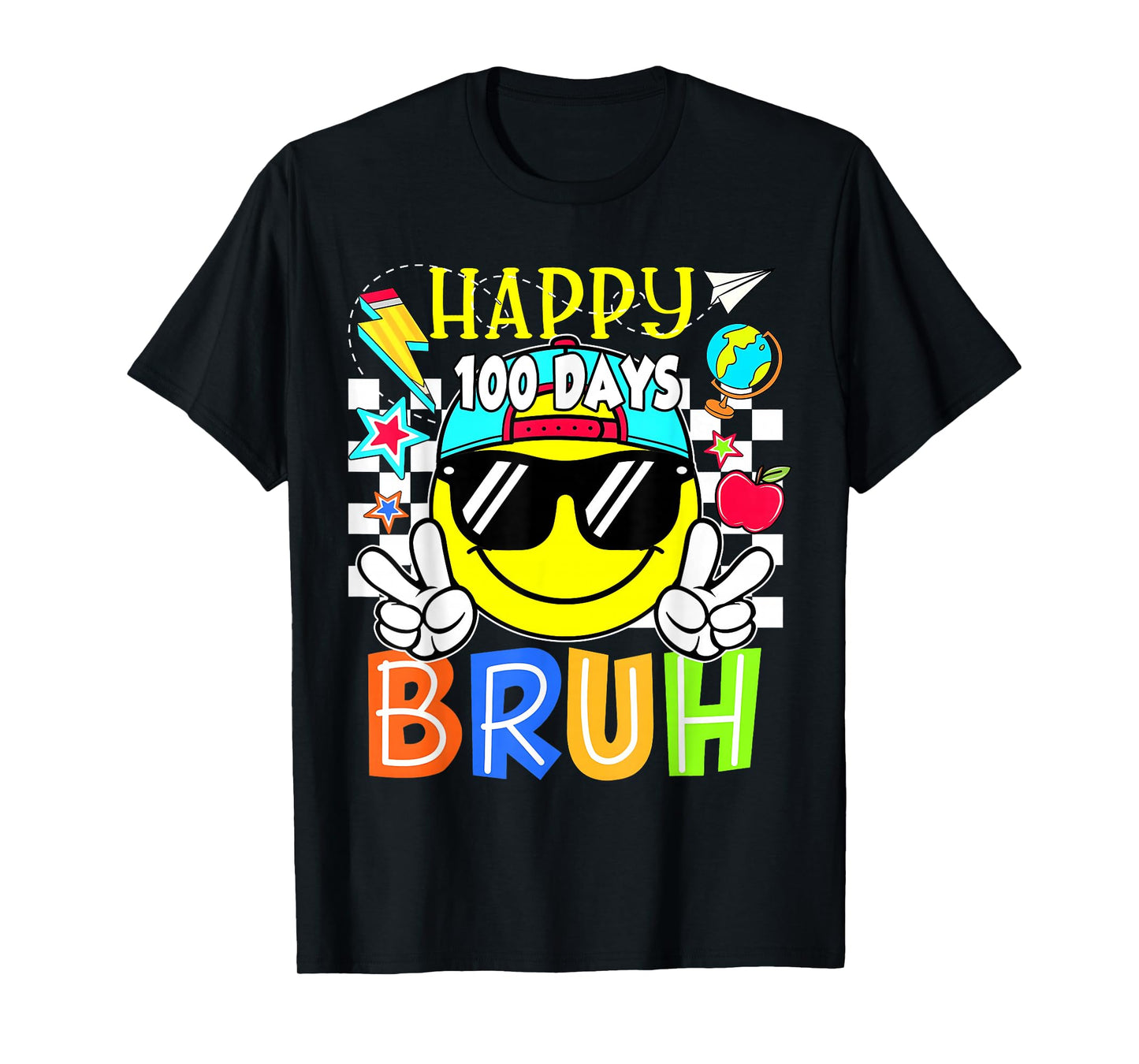 Happy 100 Days of School Bruh Smile Groovy Face Kid Teacher T-Shirt