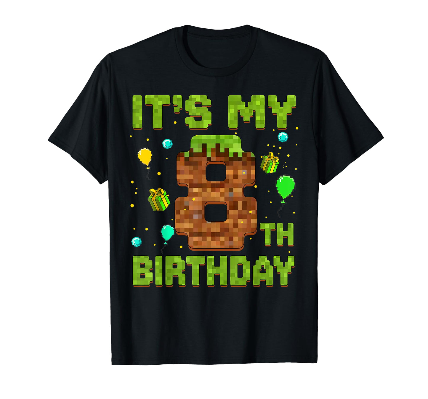 It's My 8th Birthday Pixel Game Birthday Boy 8 Year Old Kids T-Shirt