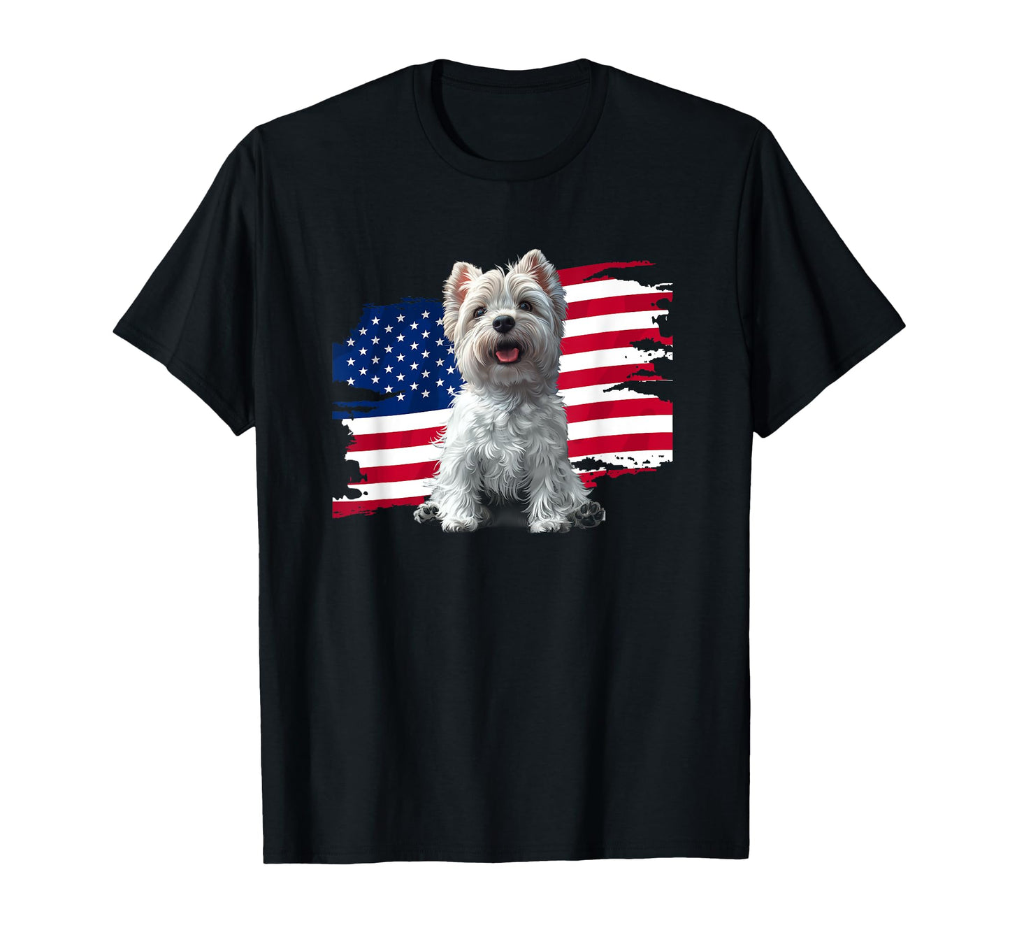 USA Flag 4th July Fourth Patriotic America Westie Dog Lover T-Shirt