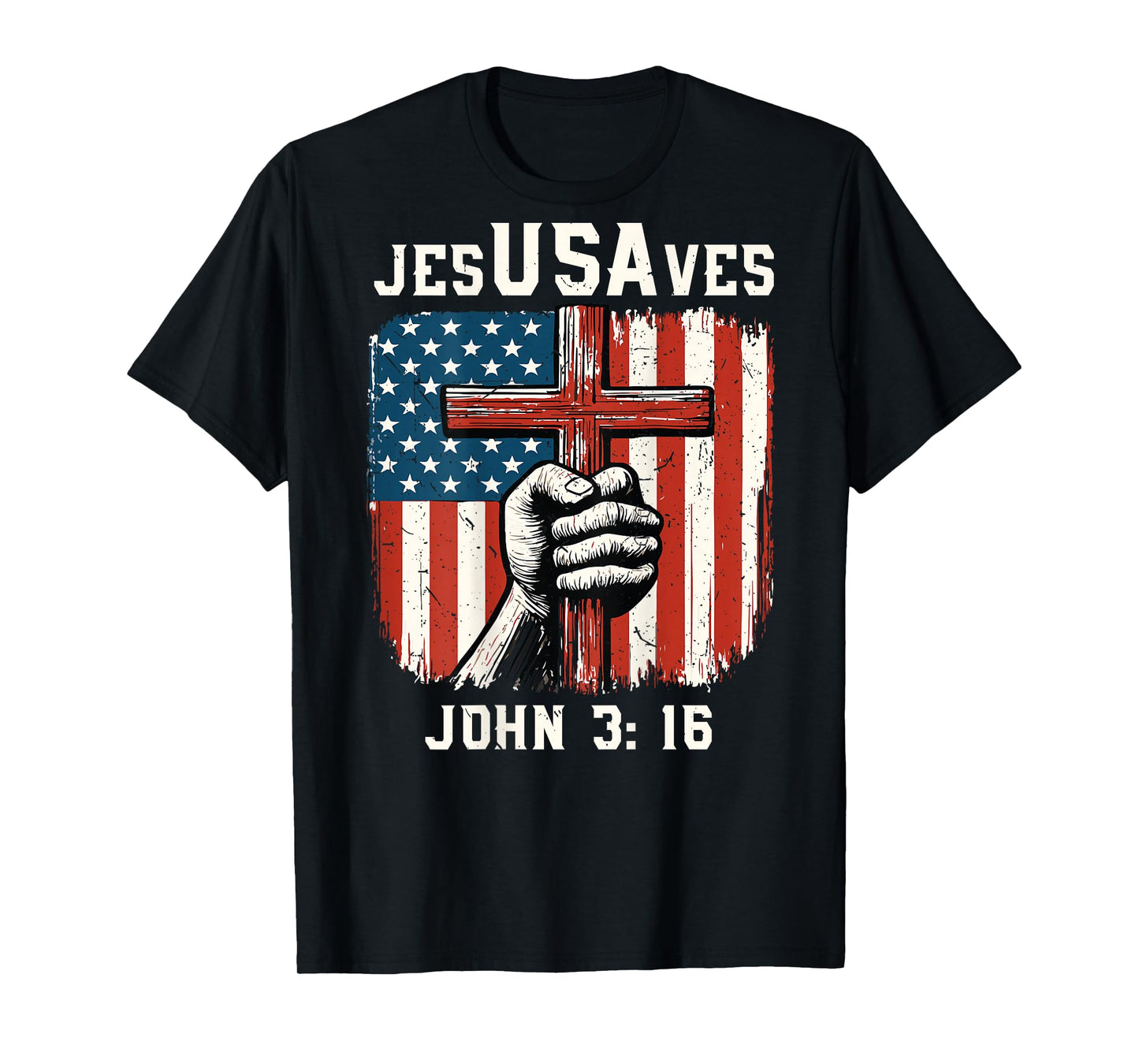Jesus Saves USA Flag Christian Patriotic Cross American Flag T-Shirt