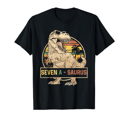 Seven a Saurus Birthday T Rex 7 Year Old Dino 7th Dinosaur T-Shirt