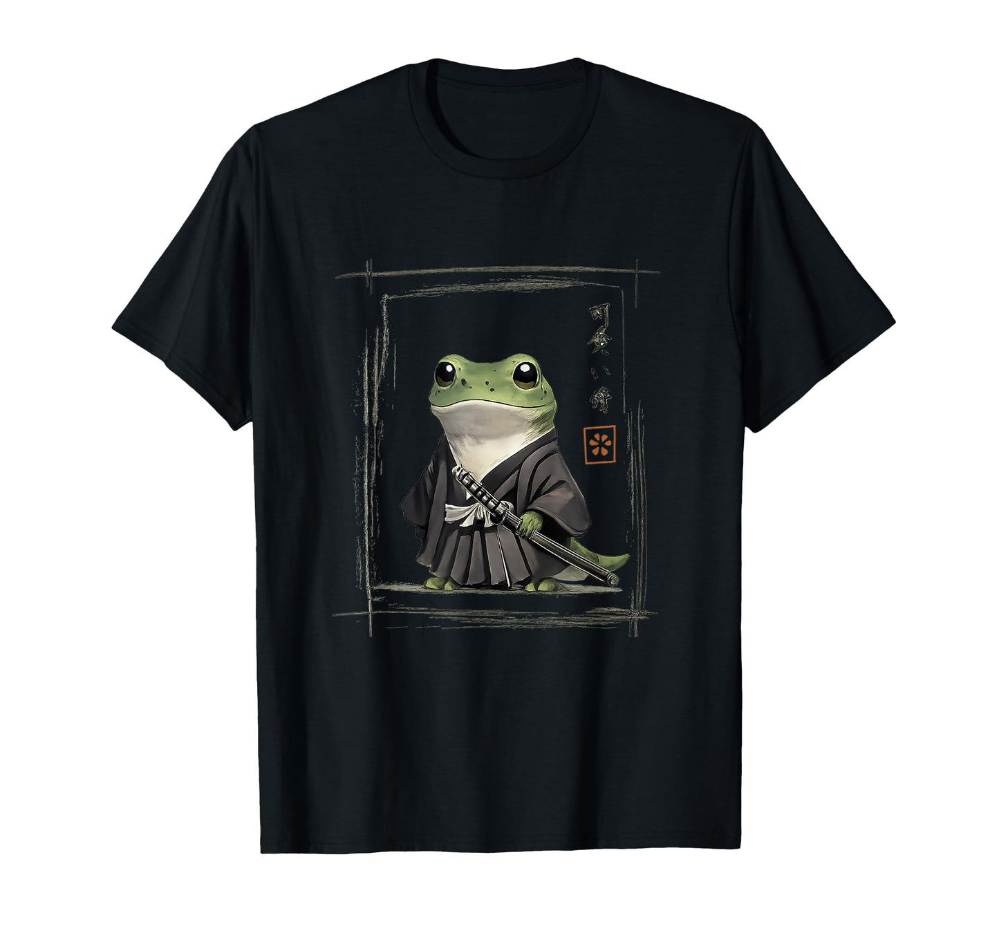 Samurai Frog Japanese Art Sumi-e Novelty Kawaii Funny Frog T-Shirt
