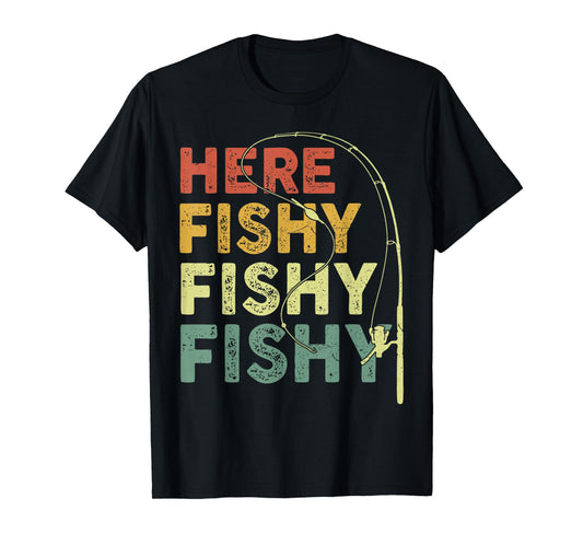 Fishing Here-Fishy Bass Fish Dad Funny Graphic T-Shirt